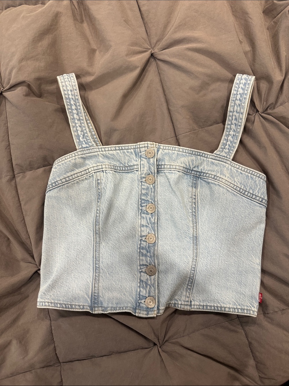 Levi's Light Blue Denim Crop Tank with Button Details